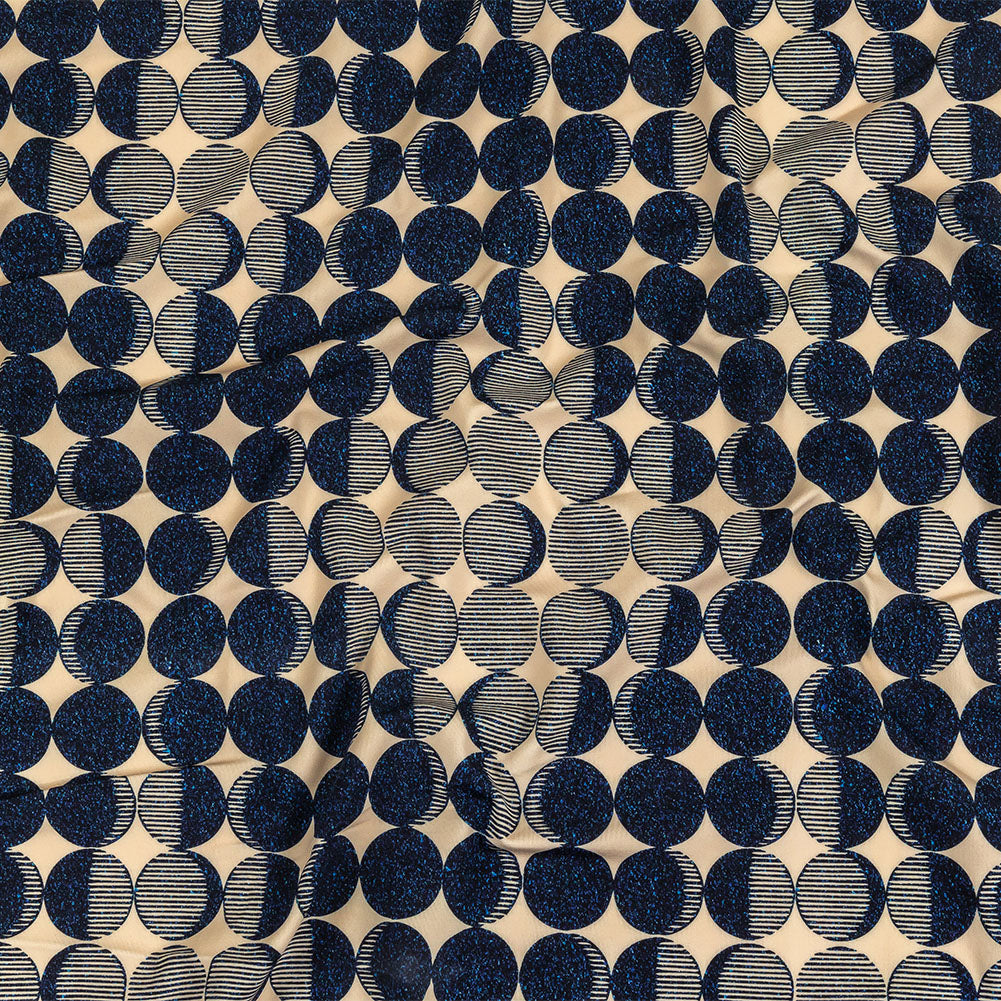 Insignia Blue and Cream Moon Phases UV Protective Compression Swimwear Tricot with Aloe Vera Microcapsules - Joann Fabrics