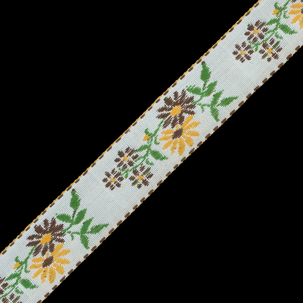 Yellow and Brown Floral German Jacquard Ribbon - 0.875