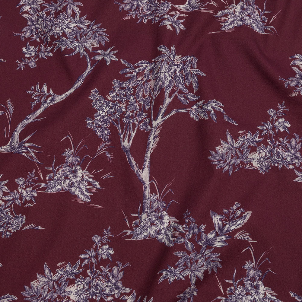 Mood Exclusive Maroon Arboreal Accord Stretch Cotton Poplin - Joann Fabrics