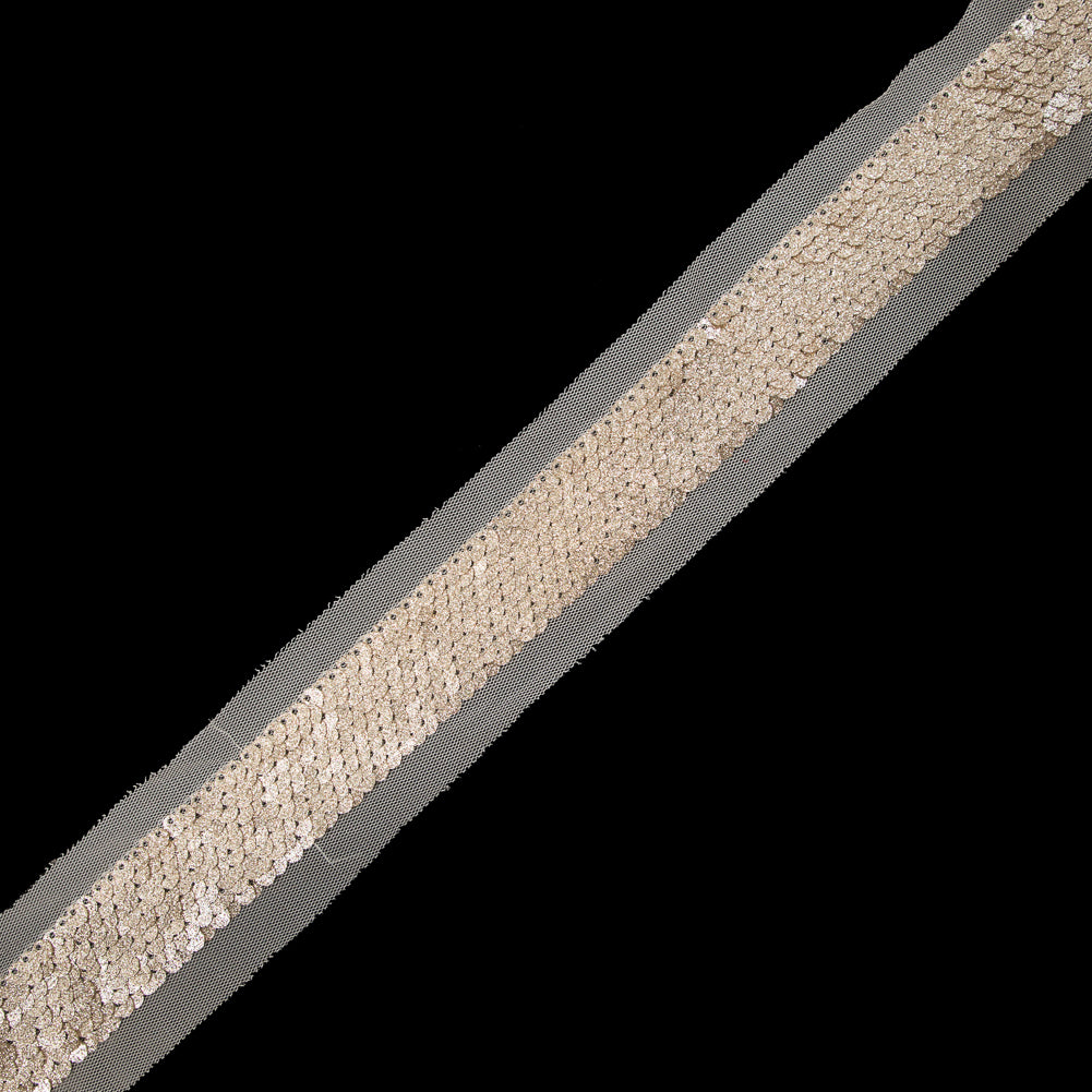 Gold Sequins on Nude Mesh Trim - 1.25
