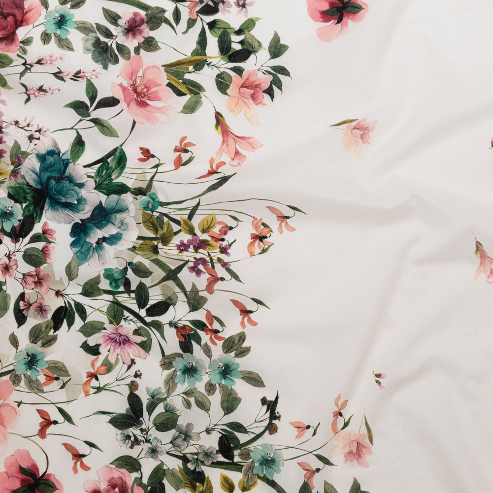 Cotton Voile - White and Green Floral Border - Frolicking Florescence Print - Mood Exclusive Serengeti Collection - Joann Fabrics
