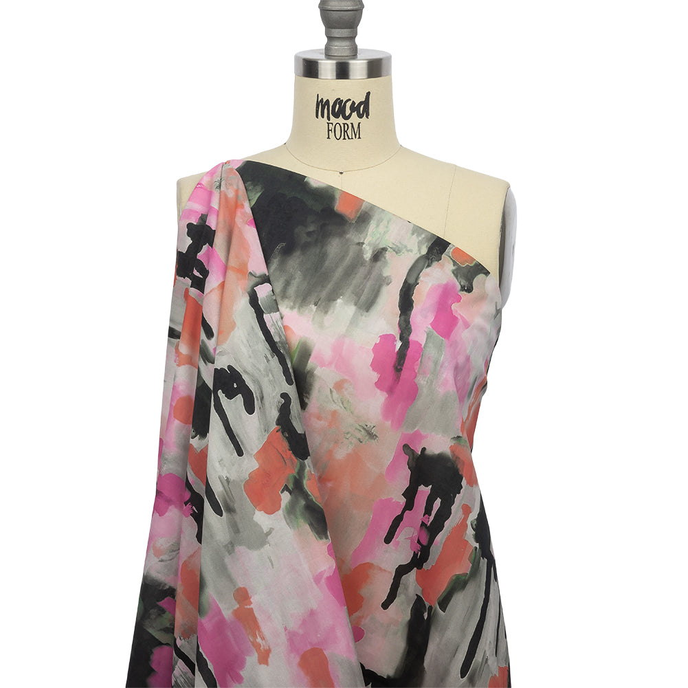 Cotton Voile - Pink and Orange Abstract Paint Drips - Painted Aspirations Print - Mood Exclusive Metro Collection - Joann Fabrics