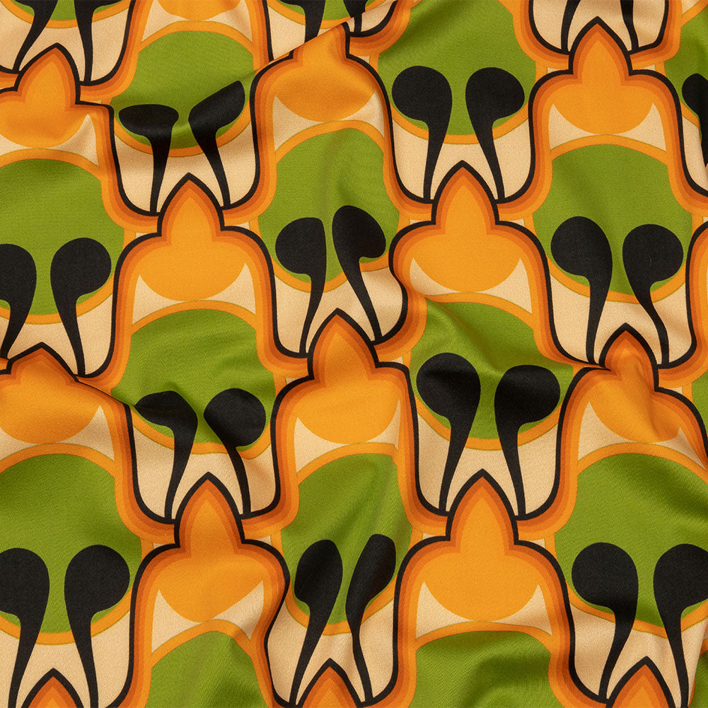 Stretch Cotton Sateen - Green and Orange Abstract - Bohemian Bells Print - Mood Exclusive Groove Collection - Joann Fabrics