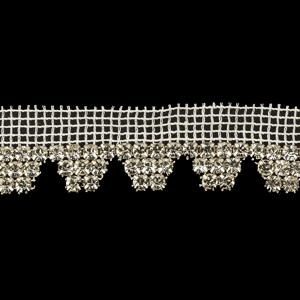 Vintage Czech Crystal Rhinestones on White Mesh Fringe Trimming - 1