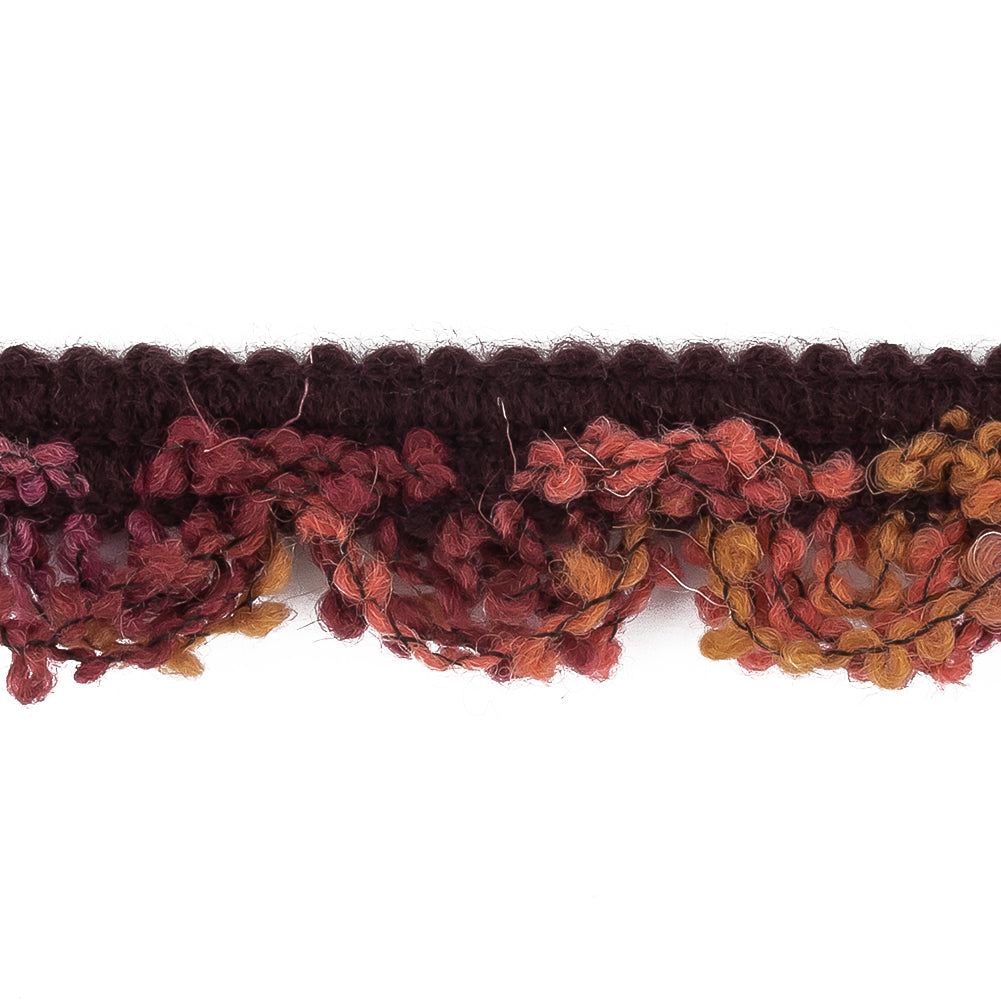 Maroon, Red, Pink and Yellow Boucled Wool Blend Trimming - 1