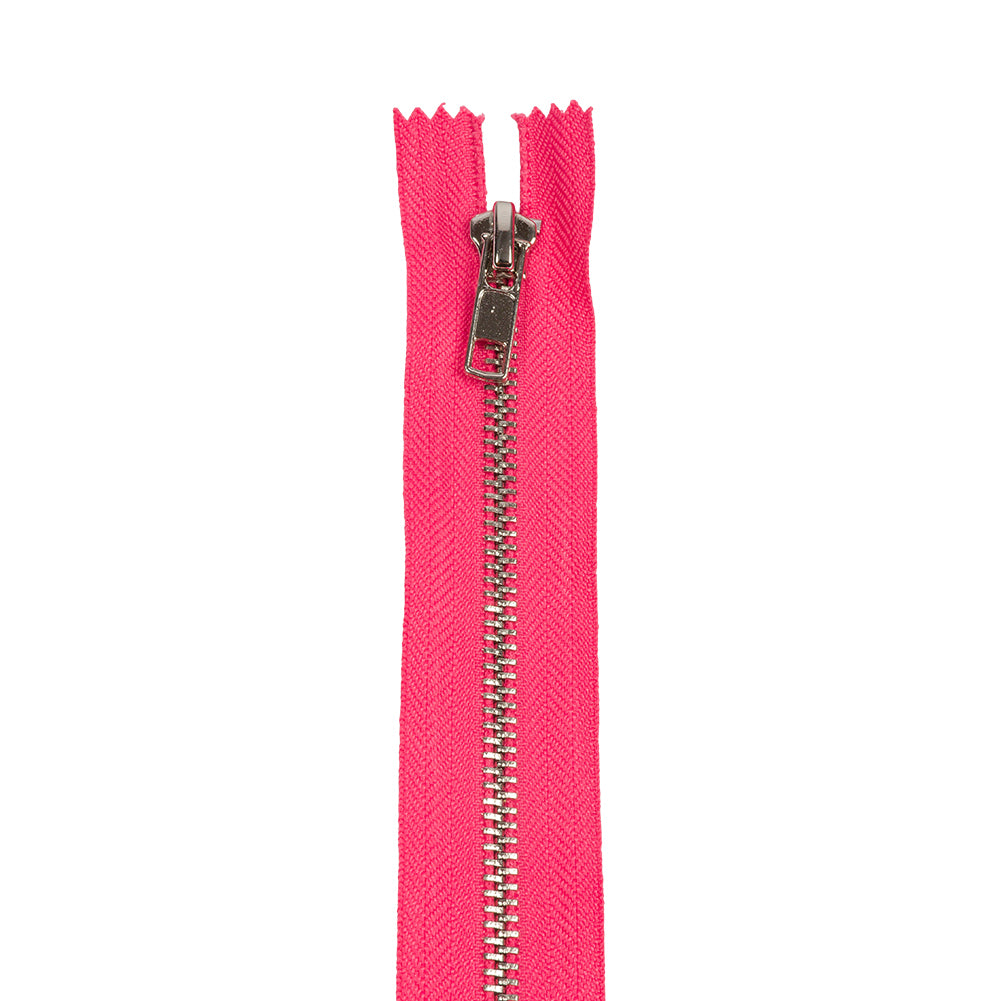 Hot Pink and Silver T5 Closed End Metal Zipper - 36