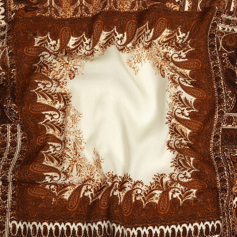 Sustainable Viscose Crepe Print - Brown and Cream Paisley Patches - Mood Exclusive Speak and Enter - Joann Fabrics