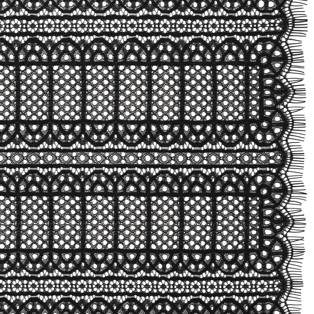 Raschel Lace Panel with Finished Edges - Black Geometric Rows of Windows - Joann Fabrics