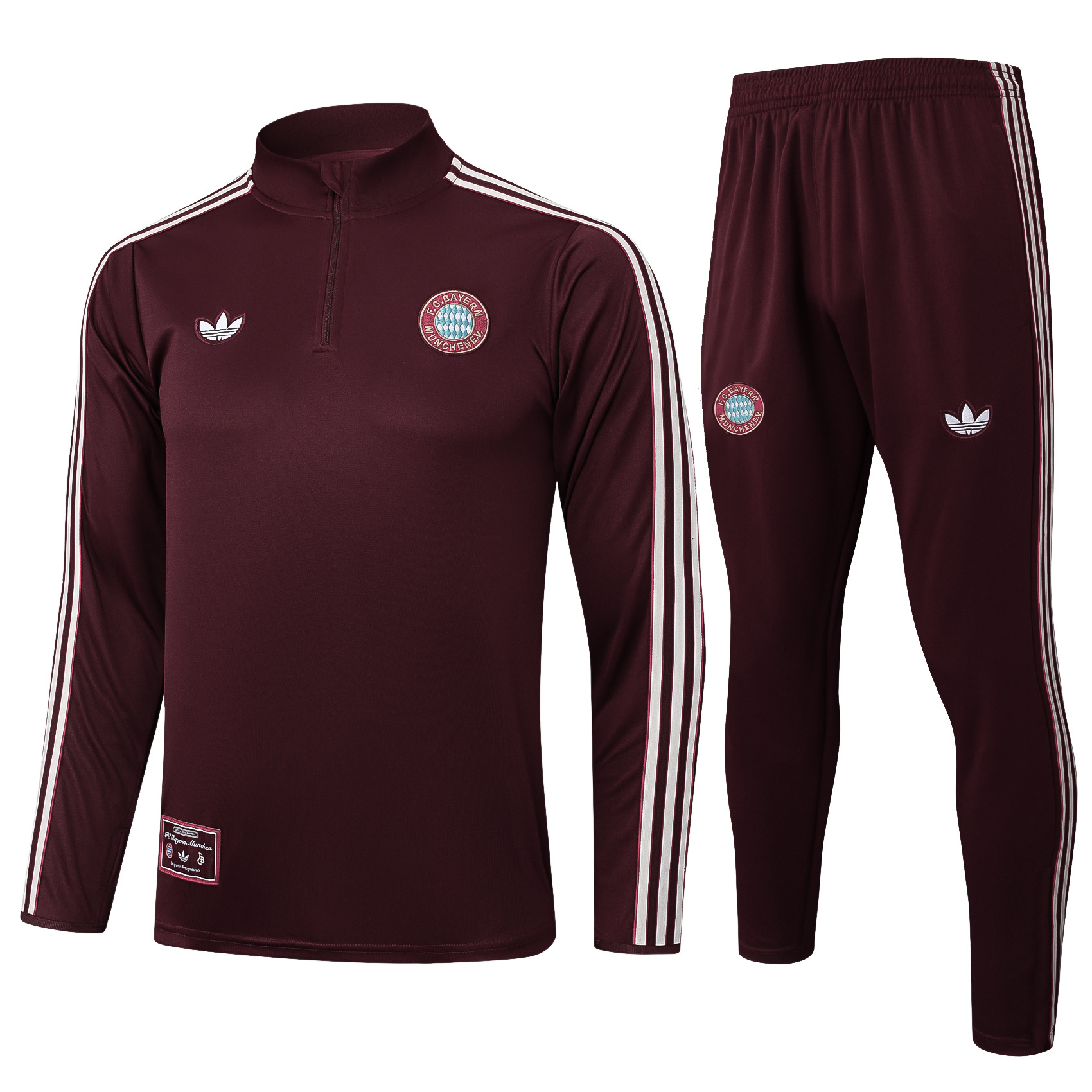 2025/2026 Bayern Munich Half-Pull Training Suit Dark Red Retro Style Football Shirt 1:1 Thai Quality Set