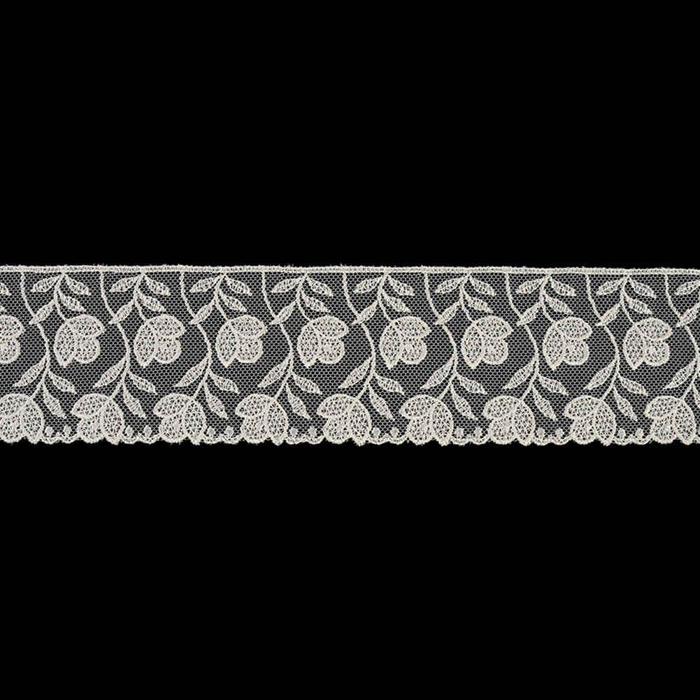 White Tulips Embroidered Lace Trim - 2.25