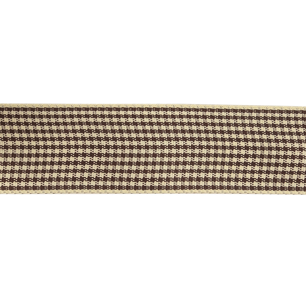 Brown and Cream Houndstooth Check Woven Ribbon - 1