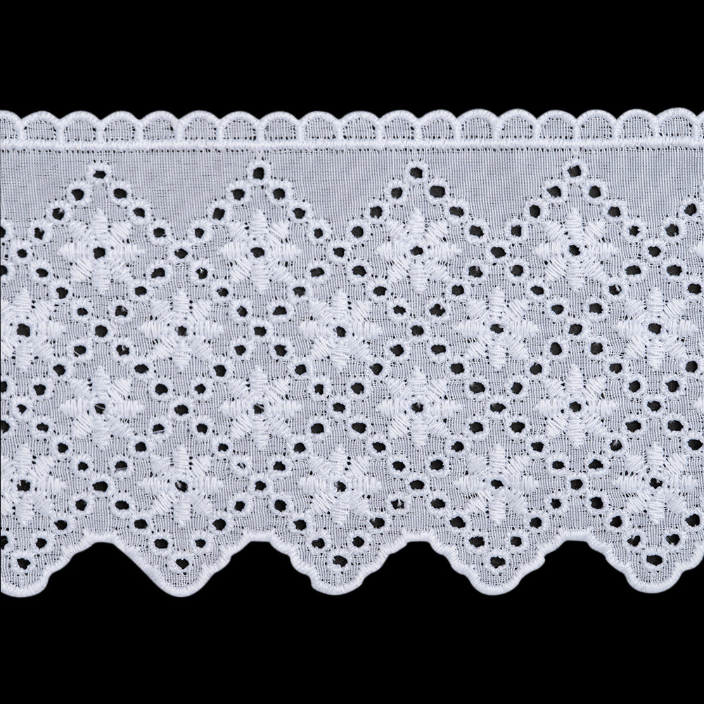Cotton and Polyester Embroidered Eyelet Lace Trim with Scalloped Edges - 3.25