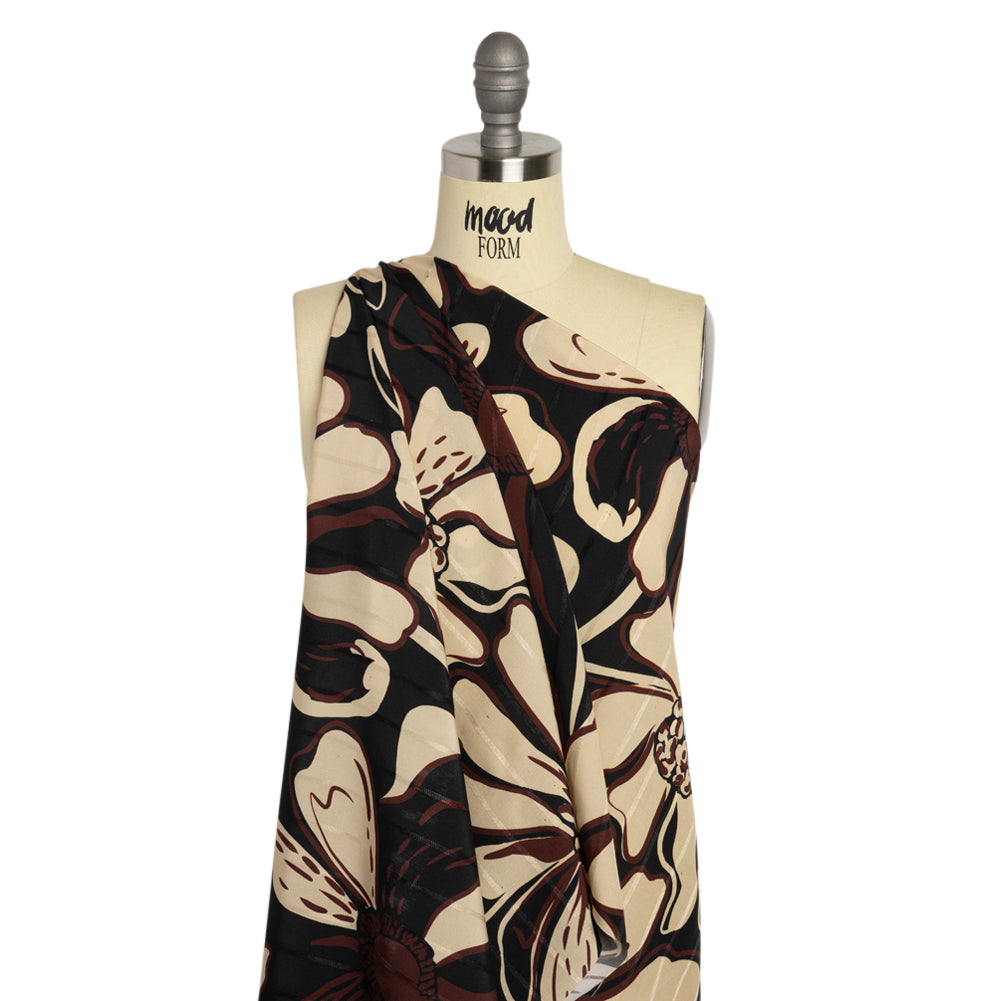 Striped Viscose Jacquard Print - Black, Burgundy and Beige Floral - Mood Exclusive Ground Level - Joann Fabrics