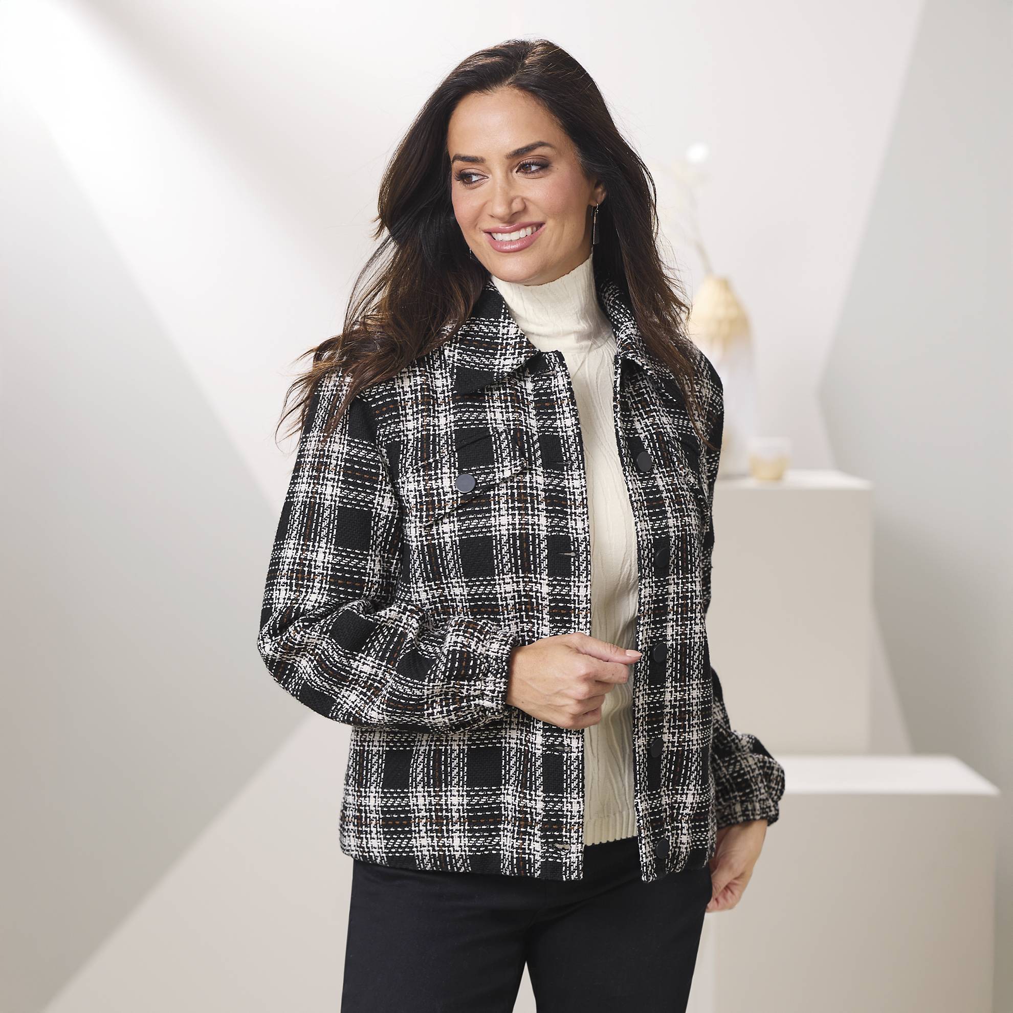 Textural Plaid Jacket, Button Front, Lined, Pockets - Northstyle Catalog