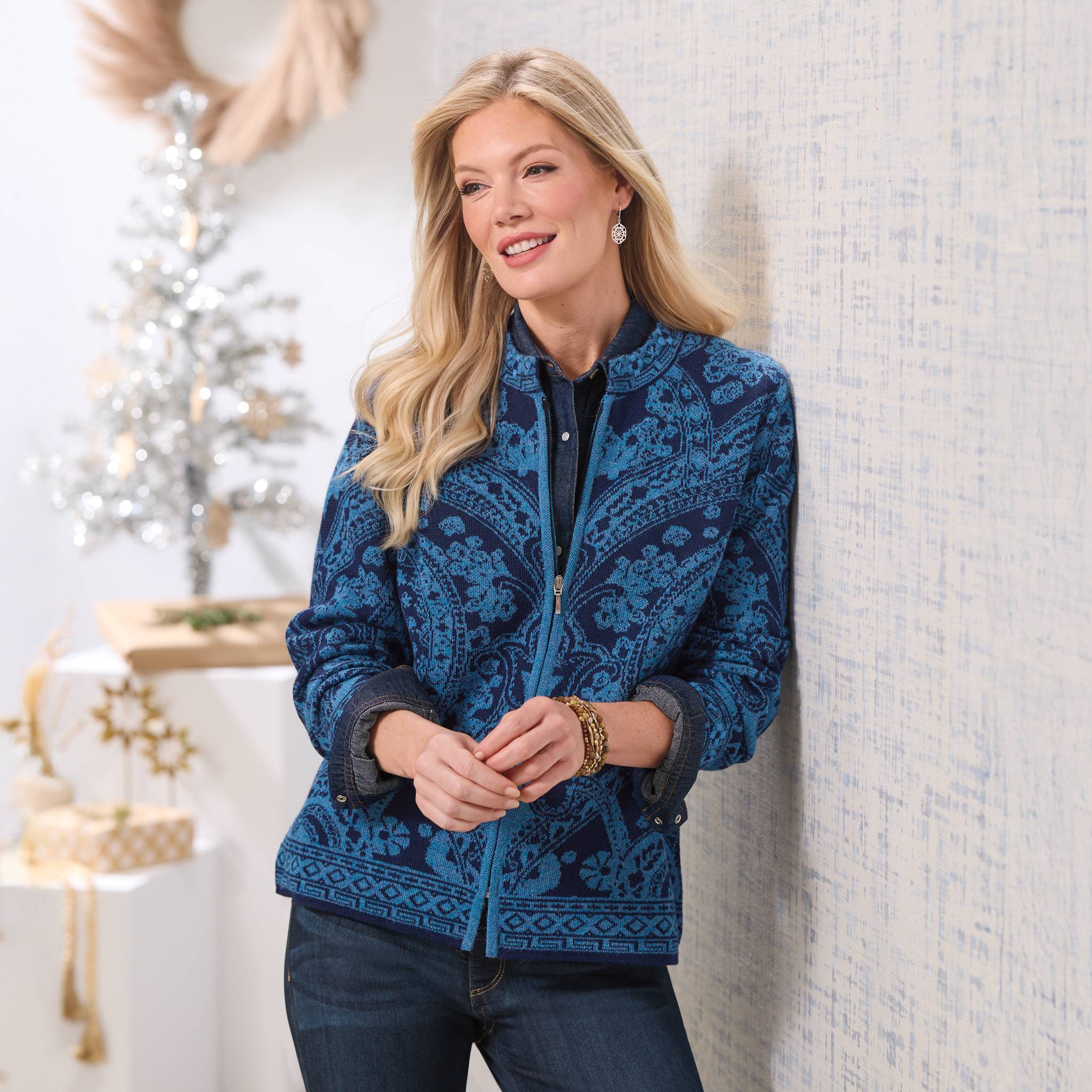 Peruvian Alpaca Zip Cardigan, Hand-Embroidered Accents - Northstyle Catalog