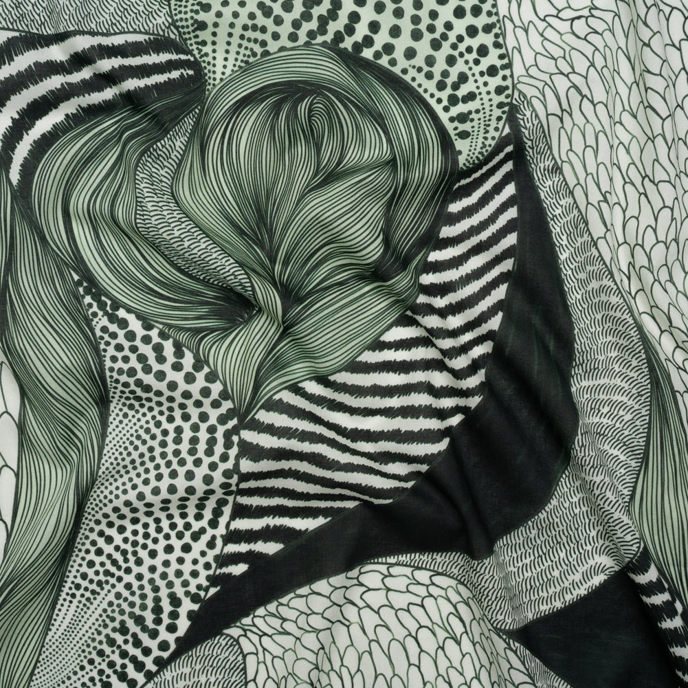 Cotton Voile - Dark Green and White Doodled Patterns - Forest Fantasy Print - Mood Exclusive Acadia Collection - Joann Fabrics