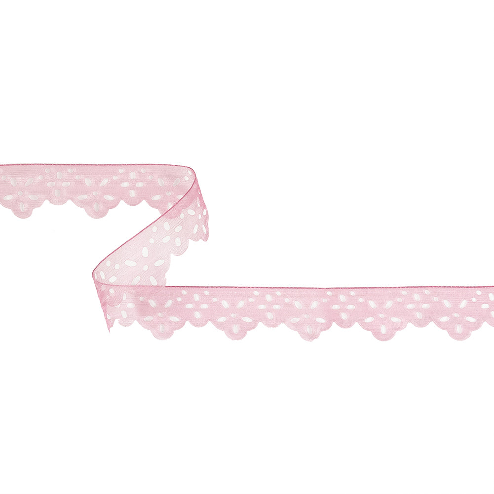 Shimmering Pink Scalloped Burnout Organza Trim - 1