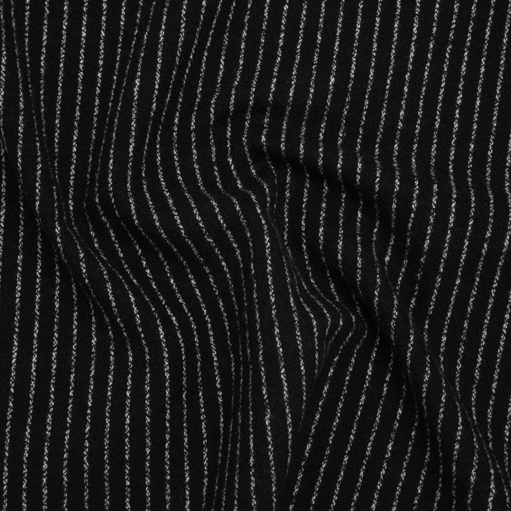 Yarn-Dyed Cotton Flannel - White on Black Chalk Stripes - Deadstock - Joann Fabrics