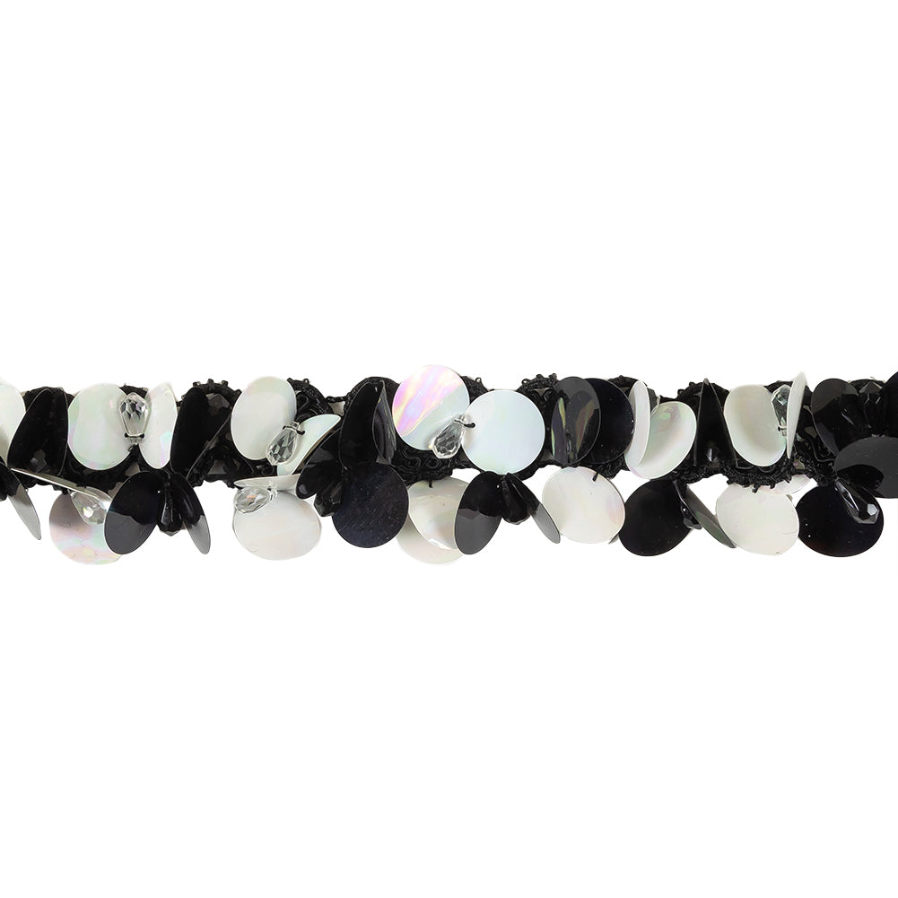 Vintage Black and Iridescent White Paillette Sequins and Beaded Braided Trim - 1.75