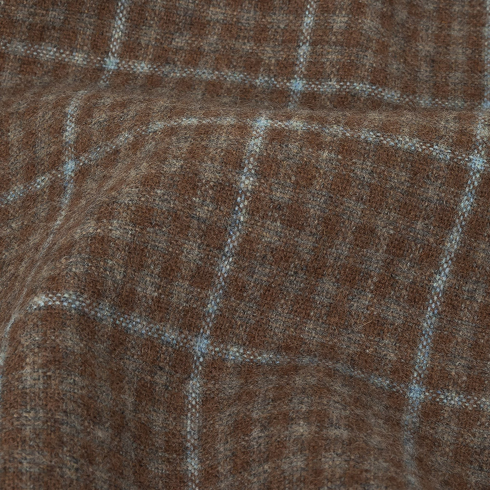 Italian Beige and Blue Plaid Super 100 Wool and Cashmere Suiting - Joann Fabrics