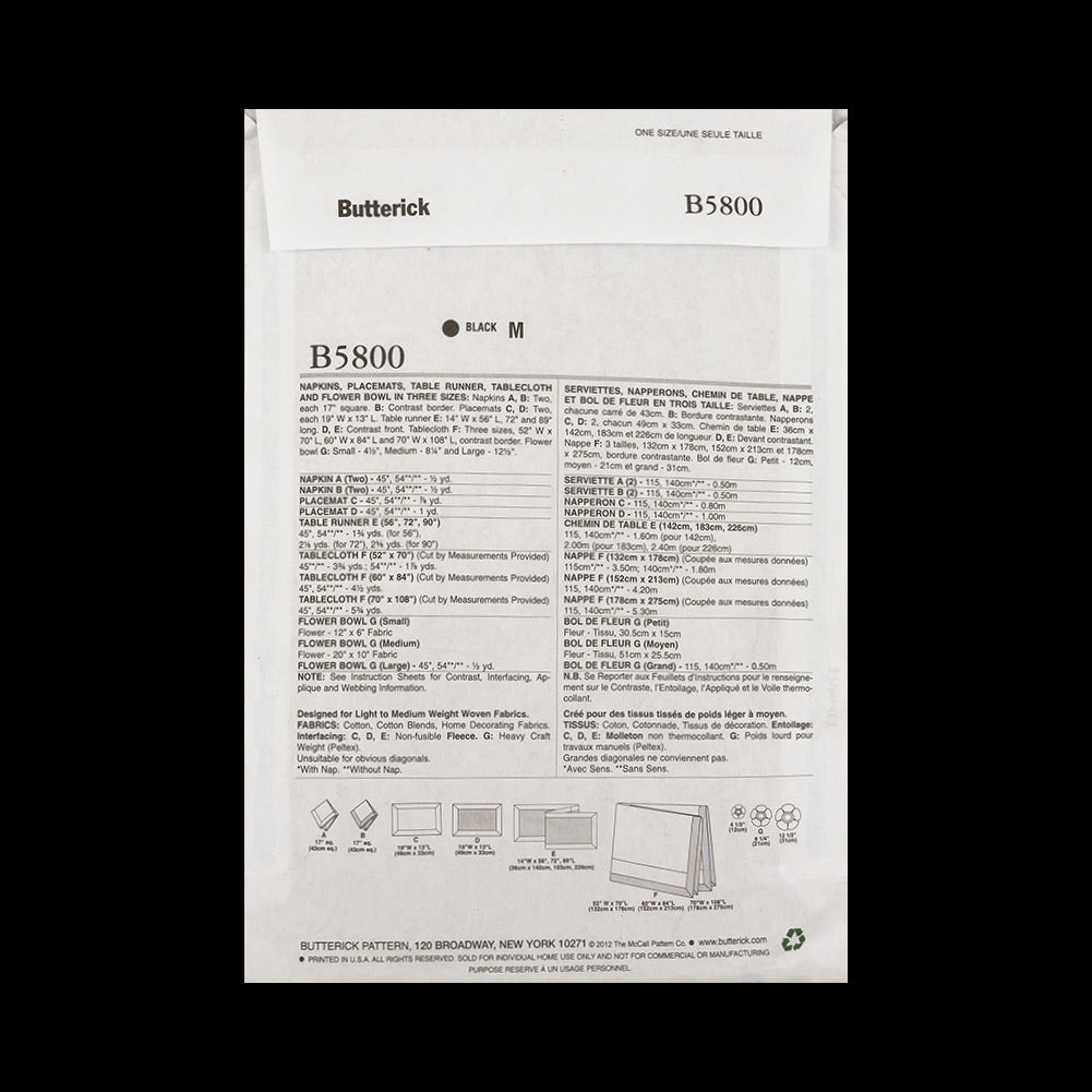 Butterick Table Dressings Pattern B5800 - Joann Fabrics
