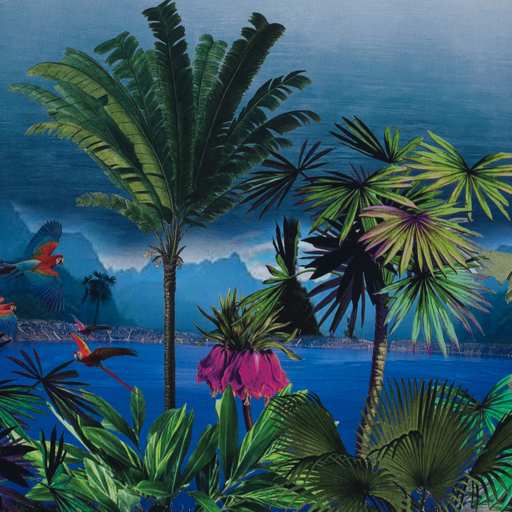 Organic Viscose Batiste - Blue and Green Tropical Border Print - Joann Fabrics