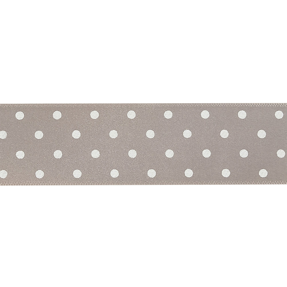 Gray and White Polka Dots Satin Ribbon - 1