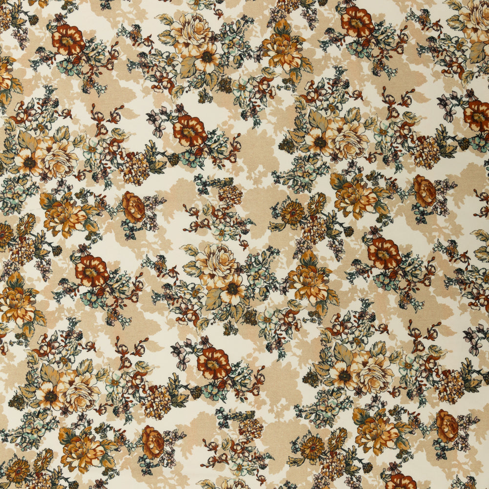 Stretch Polyester Crepe - Orange Flowers and Shadows - Spectral Lights Print - Mood Exclusive Crow Collection - Joann Fabrics