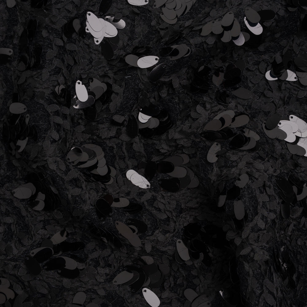 Fuzzy Tweed with Fabric Appliques and Oval Paillette Sequins - Black Vines - Joann Fabrics