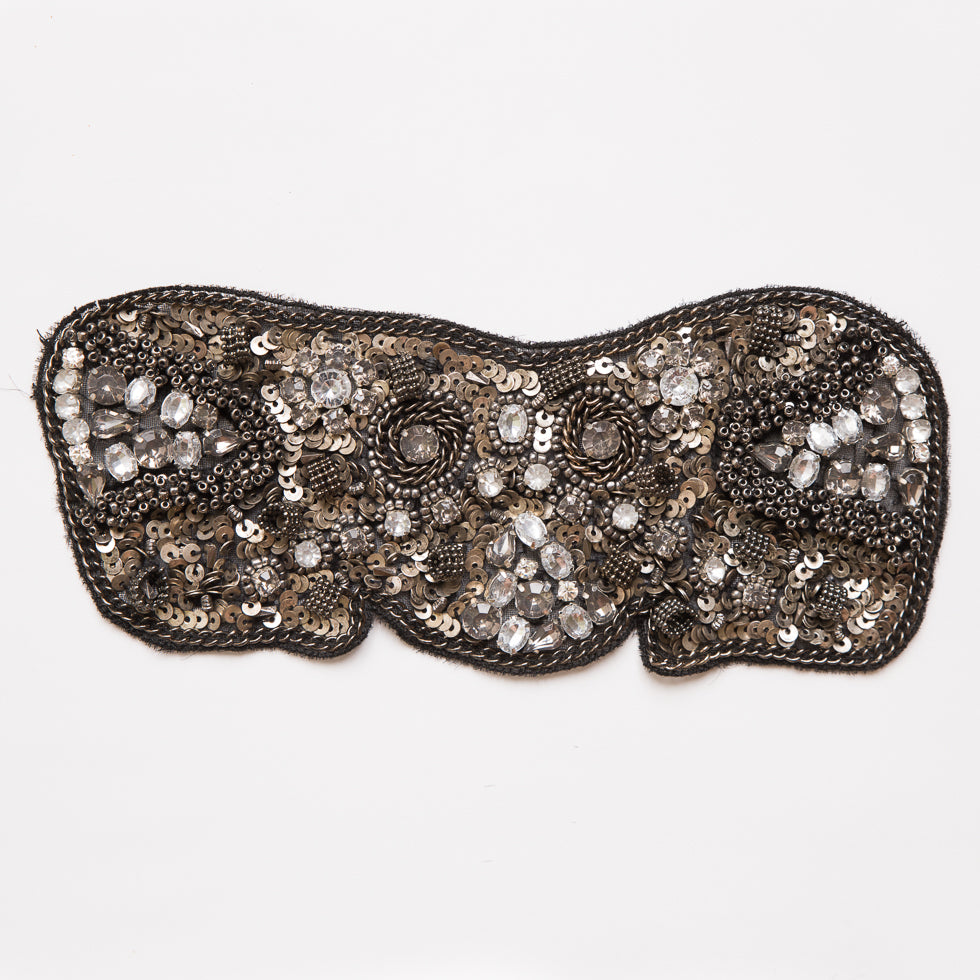 Black and Gunmetal Beaded and Sequined Rhinestone Applique - 8