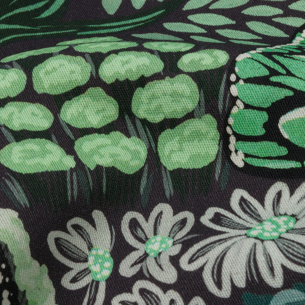 Stretch Cotton Twill Print - Green Mushrooms and Flowers - Mood Exclusive Woodland Escape - Joann Fabrics