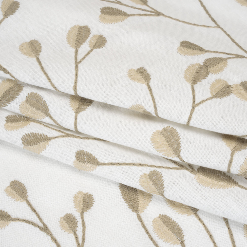 Embroidered Polyester and Cotton Woven - Linen Budding Plants - British Imported - Joann Fabrics