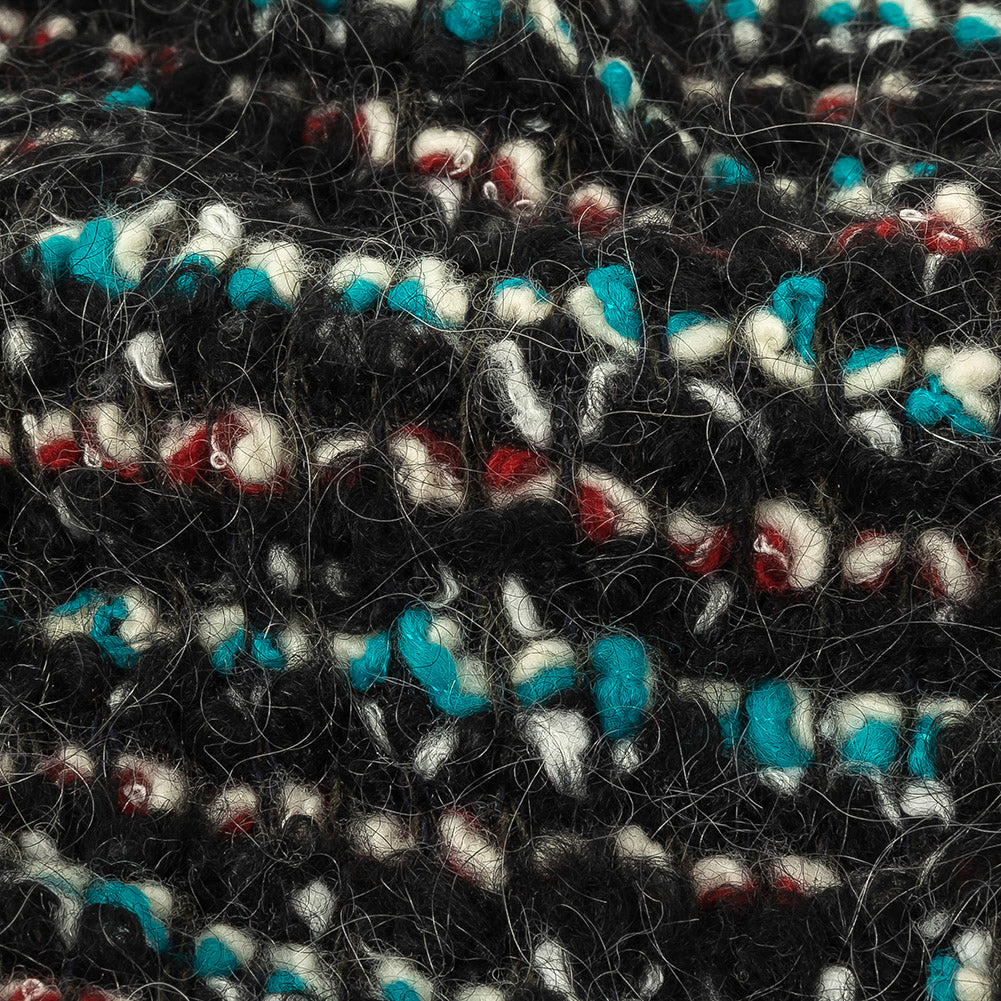 Black, Red, and Algiers Blue Boucled Wool Knit - Joann Fabrics