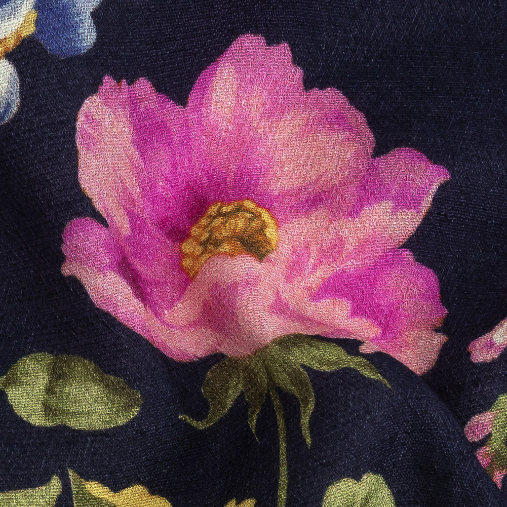 Gauzy Viscose Crepe Print - Navy, Pink and Yellow Floral - Mood Exclusive Flores de la Toscana - Joann Fabrics