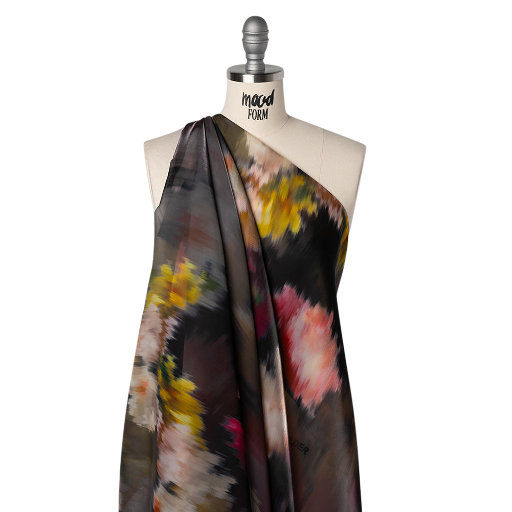 Shimmering Polyester Organza Print - Black, Red and Yellow Ikat Florals - Designer Deadstock - Joann Fabrics