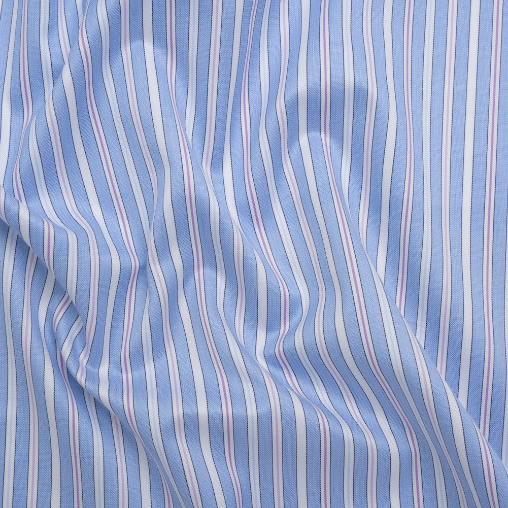 Cotton Twill Shirting - Air Blue, Lavender and White Stripes - Deadstock - Joann Fabrics