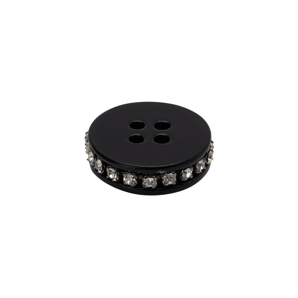 Rhinestone and Metal 4-Hole Button - 28L/18mm - Black and Crystal Rhinestone Belt Rim - Joann Fabrics