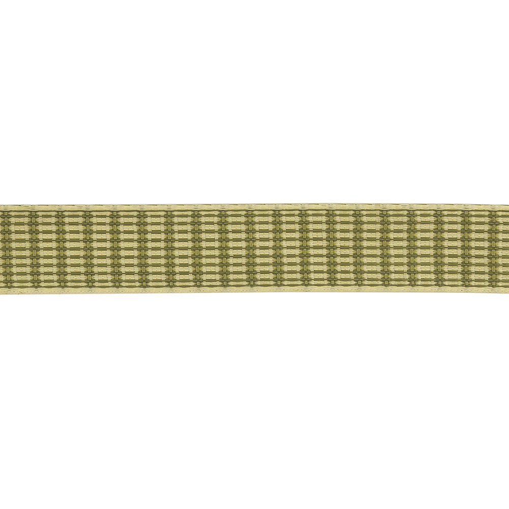 Moss Green and White Rectangles Jacquard Ribbon - 0.625