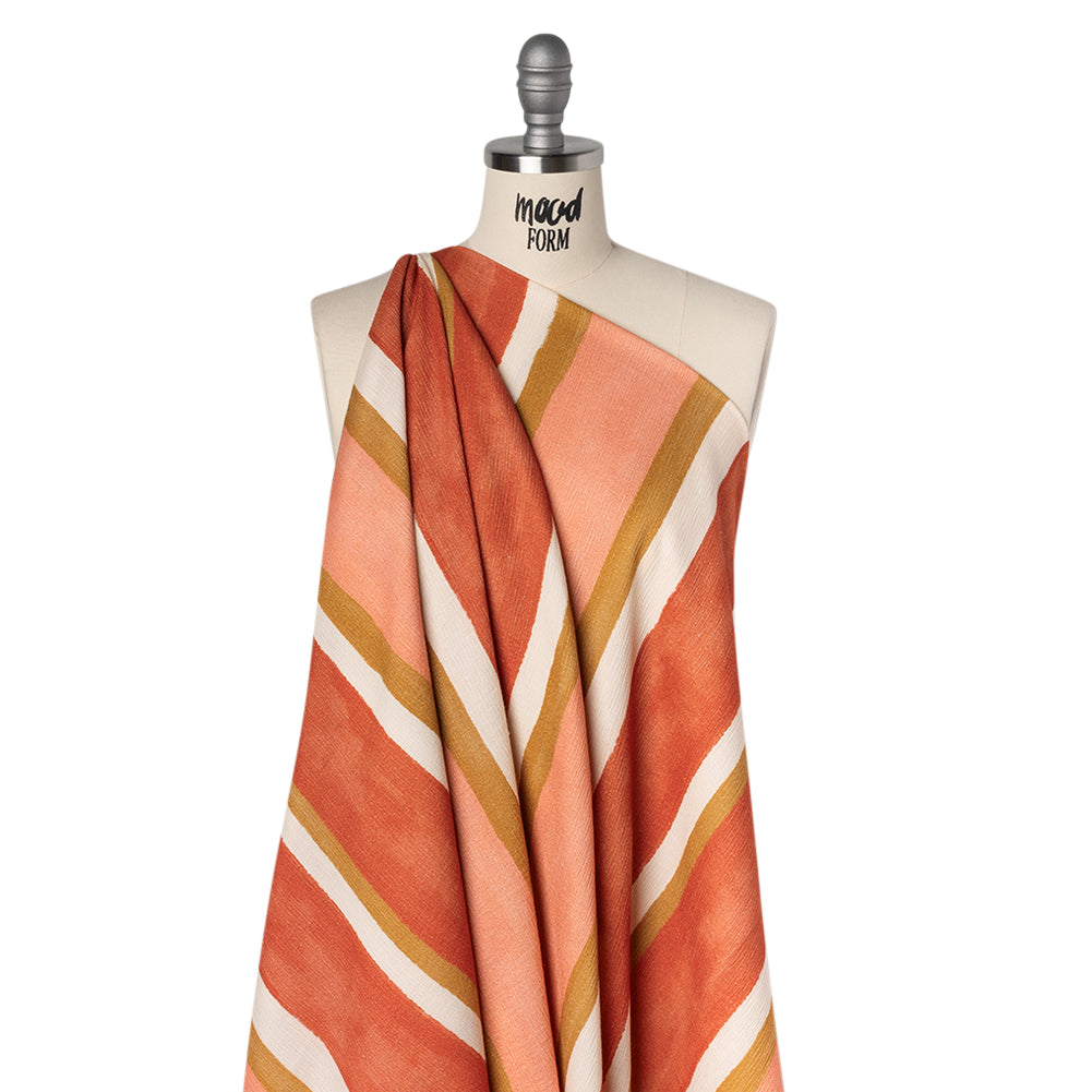 Slubbed Gauzy Cotton Woven - Rust, Peach and Yellow Ochre Stripes - Mood Exclusive Canyon Cove Print - Joann Fabrics