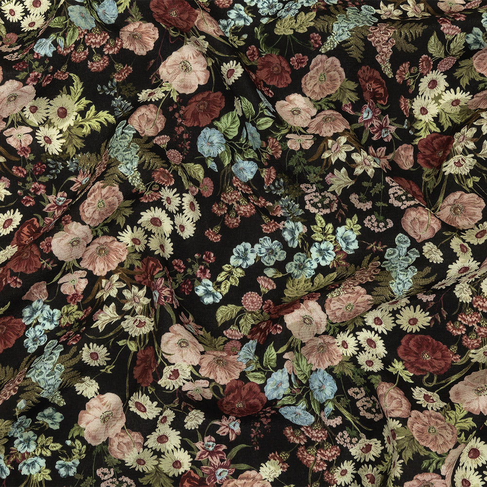 Viscose Crepe Print - Black, Pink and Sky Blue Floral - Mood Exclusive Highgrove - Joann Fabrics