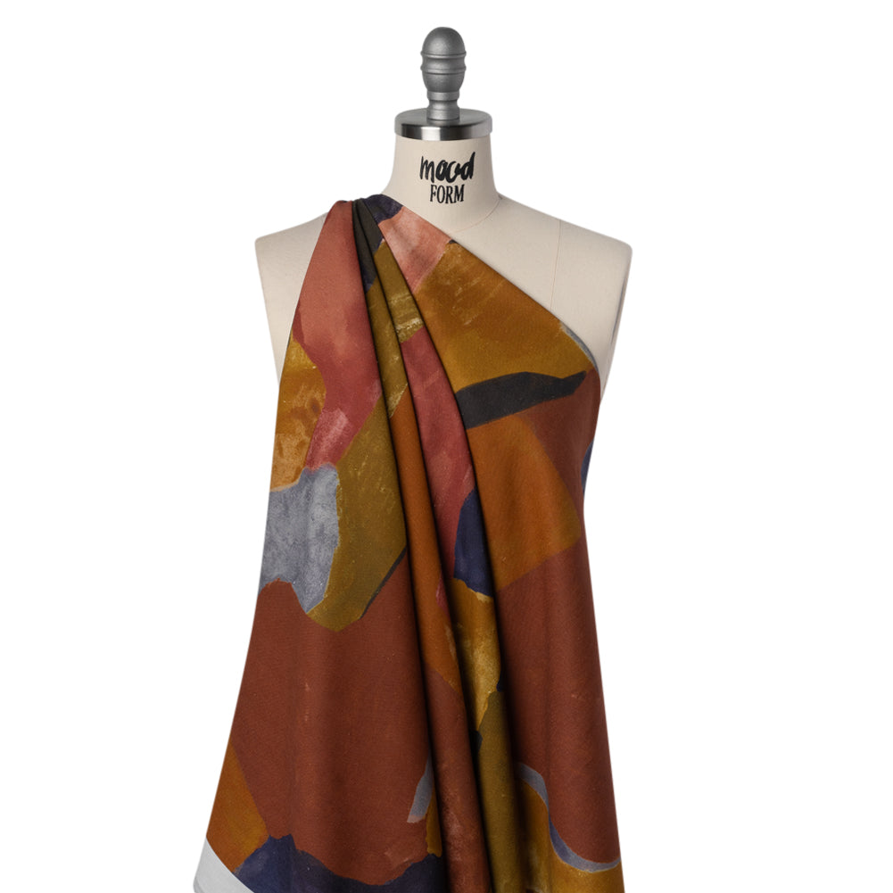 Linen and Rayon Woven - Earth Red, Ochre and Navy Abstract - Mood Exclusive Tectonic Tempo Print - Joann Fabrics