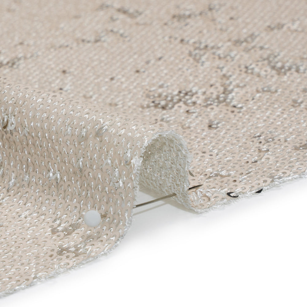 Two-Tone Flippable Baby Sequins on Mesh - Pale Beige and Silver - Deadstock - Joann Fabrics