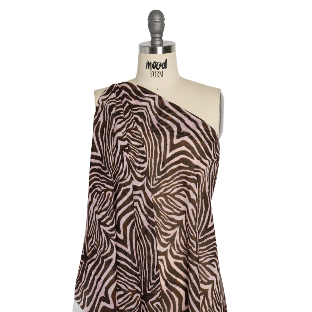 Viscose Georgette - Pink and Brown Zebra Stripes - Destination Oasis Print - Mood Exclusive Kilimanjaro Collection - Joann Fabrics