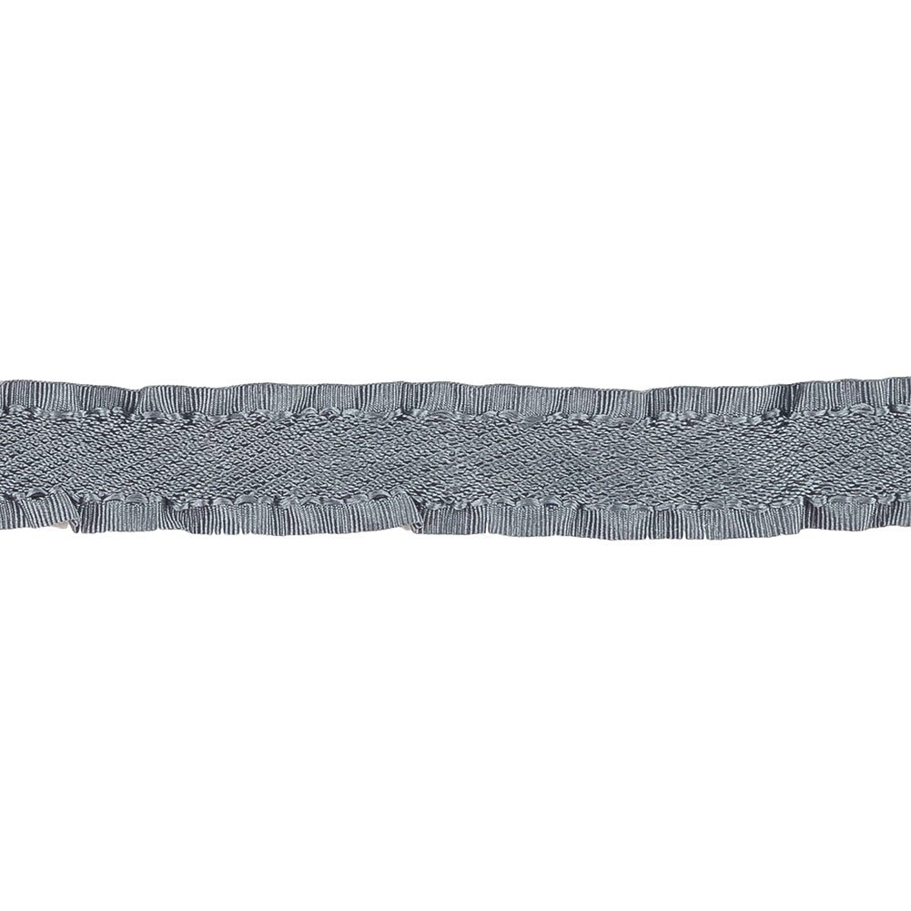Gray Twill Ribbon with Ruffled Grosgrain Borders - 0.625