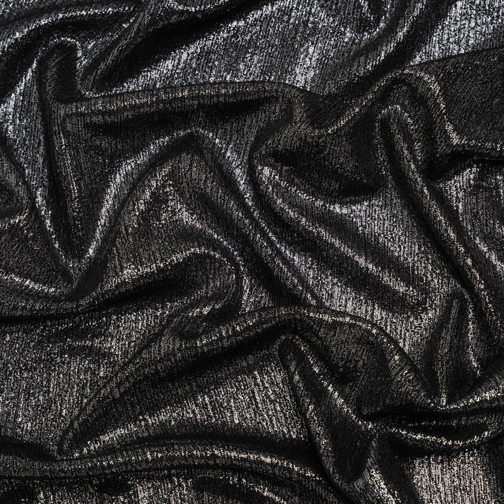 Metallic Foiled Uneven Stretch Rib Knit - Silver on Black - Estelle Collection - Joann Fabrics