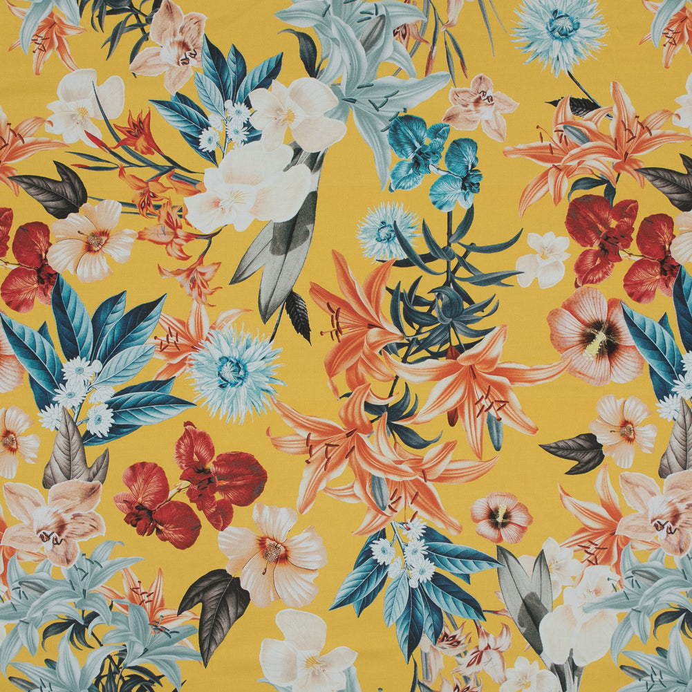 Stretch Cotton Sateen - Yellow Floral - Maharudra Shiva's Determination Print - Mood Exclusive Surya Collection - Joann Fabrics