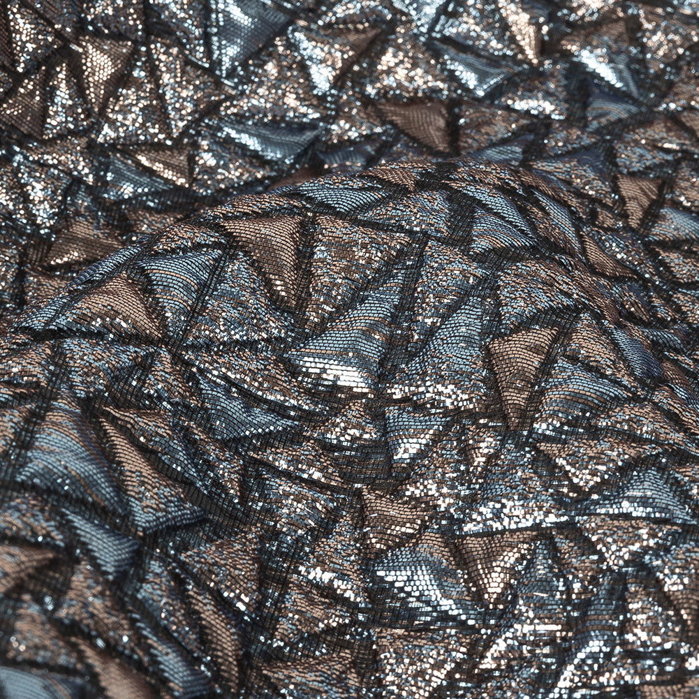 Mood Exclusive Metallic Rose Gold and Sky Blue Tactile Triangles Luxury Brocade - Joann Fabrics