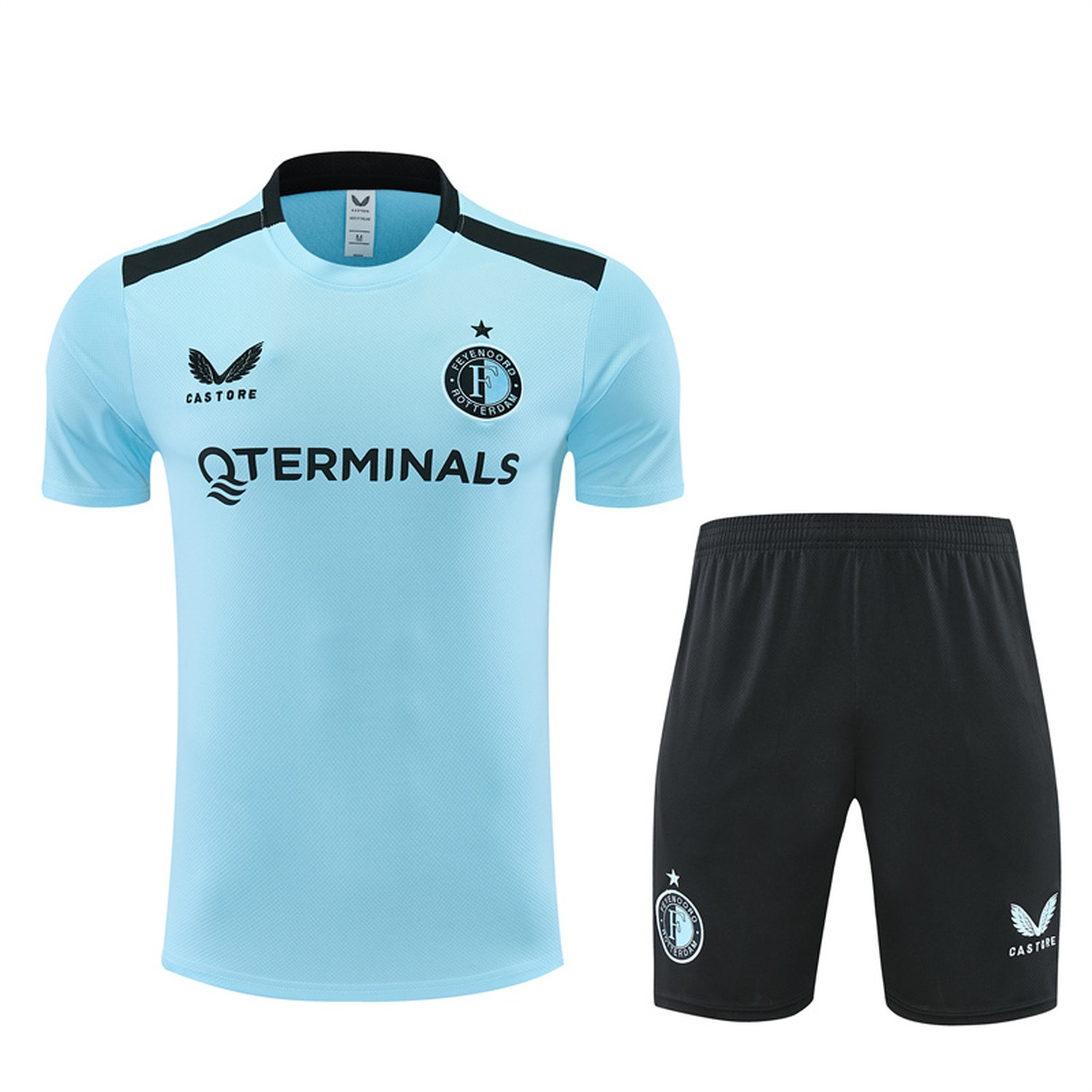 Feyenoord 26-27 Kids Short-Sleeve Training Set - Light Blue Top & Black Shorts - UnitedFutballJersey
