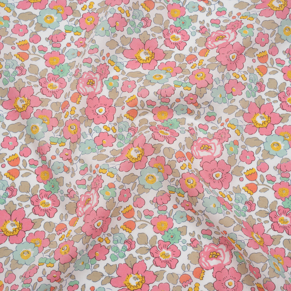 Liberty Fabrics Tana Lawn® - Betsy Light Pink - Pink, Baby Blue and Greenish Beige Floral - Joann Fabrics