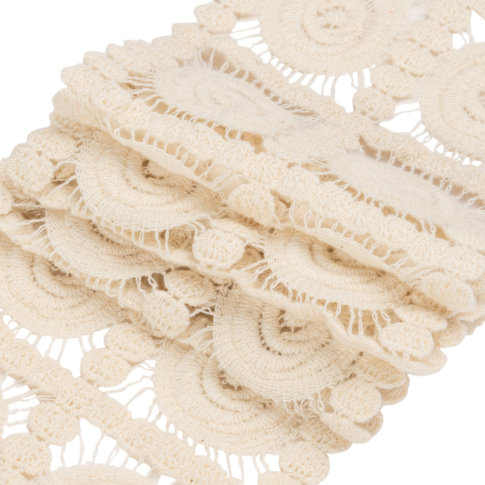 Natural Swirling Circles in Squares Cotton Venise Lace Trim - 4